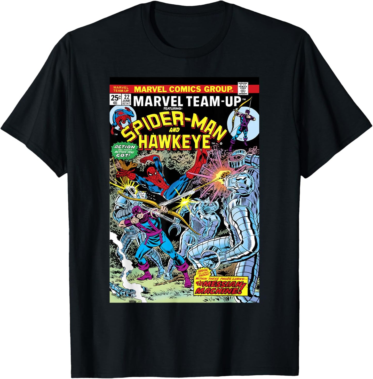 Marvel Team-Up Spider-Man & Hawkeye Comic Cover Small T-Shirt - T-Shirt | Black