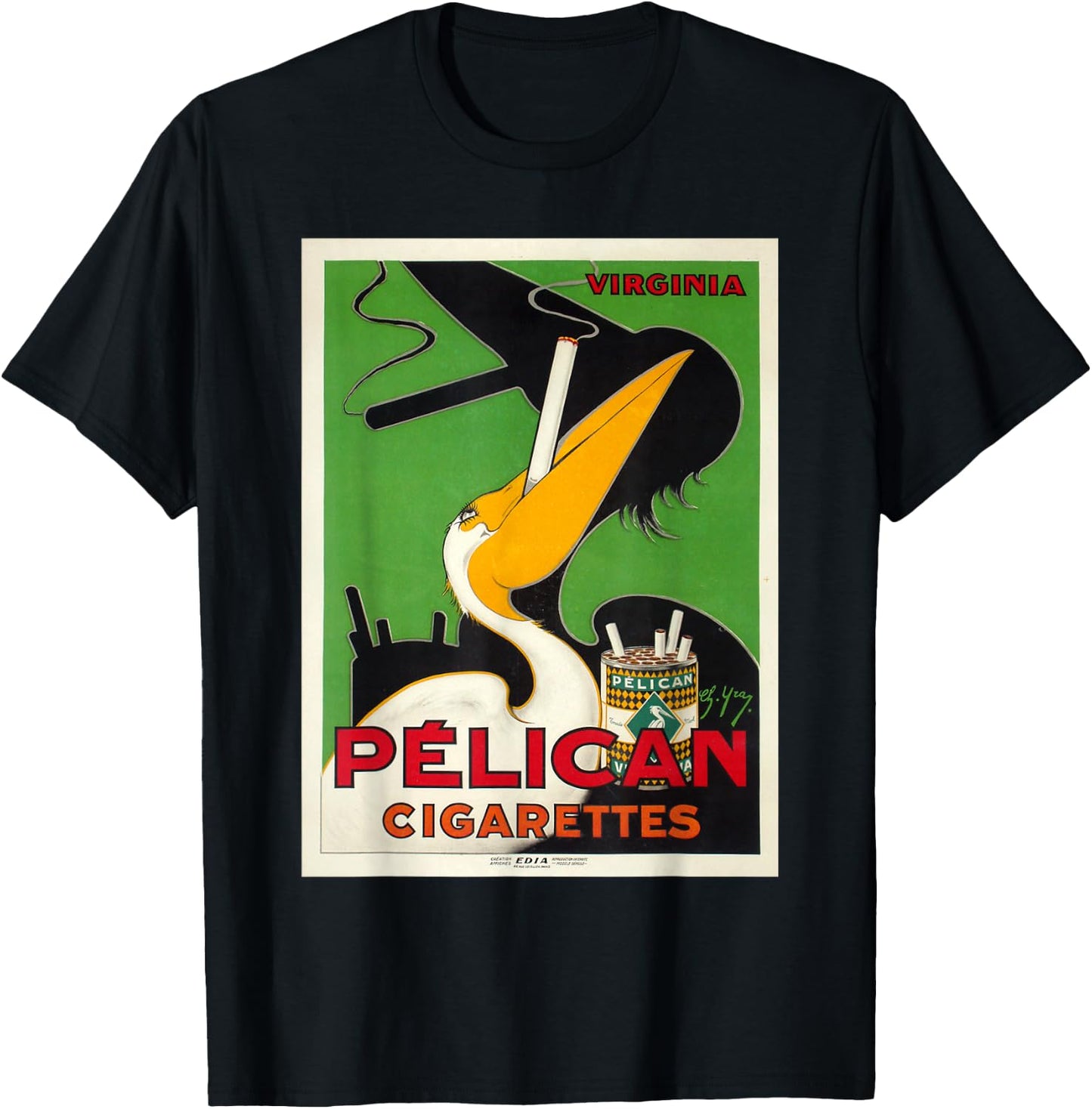 Retro Vintage Pelikan Cigarettes Virginia Poster T-Shirt - T-Shirt | Black