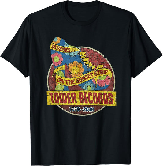 Tower Record Retro Sunset BLVD Vintage Music Hollywood T-Shirt - T-Shirt | Black