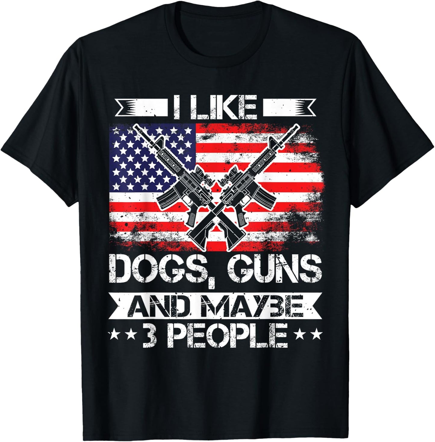 Dog Owner, I Like Guns & Dogs, US Flag Patriotic Gun Lover T-Shirt - T-Shirt | Black