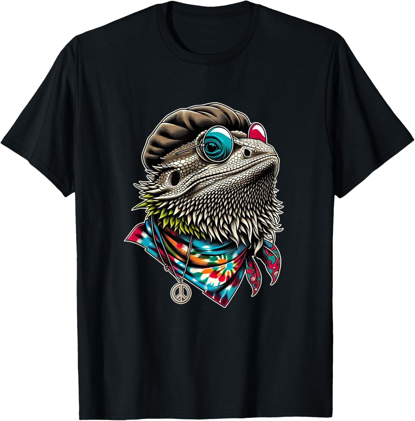 Bearded Dragons Reptile Lizard Pet Hippie Style T-Shirt - T-Shirt | Black