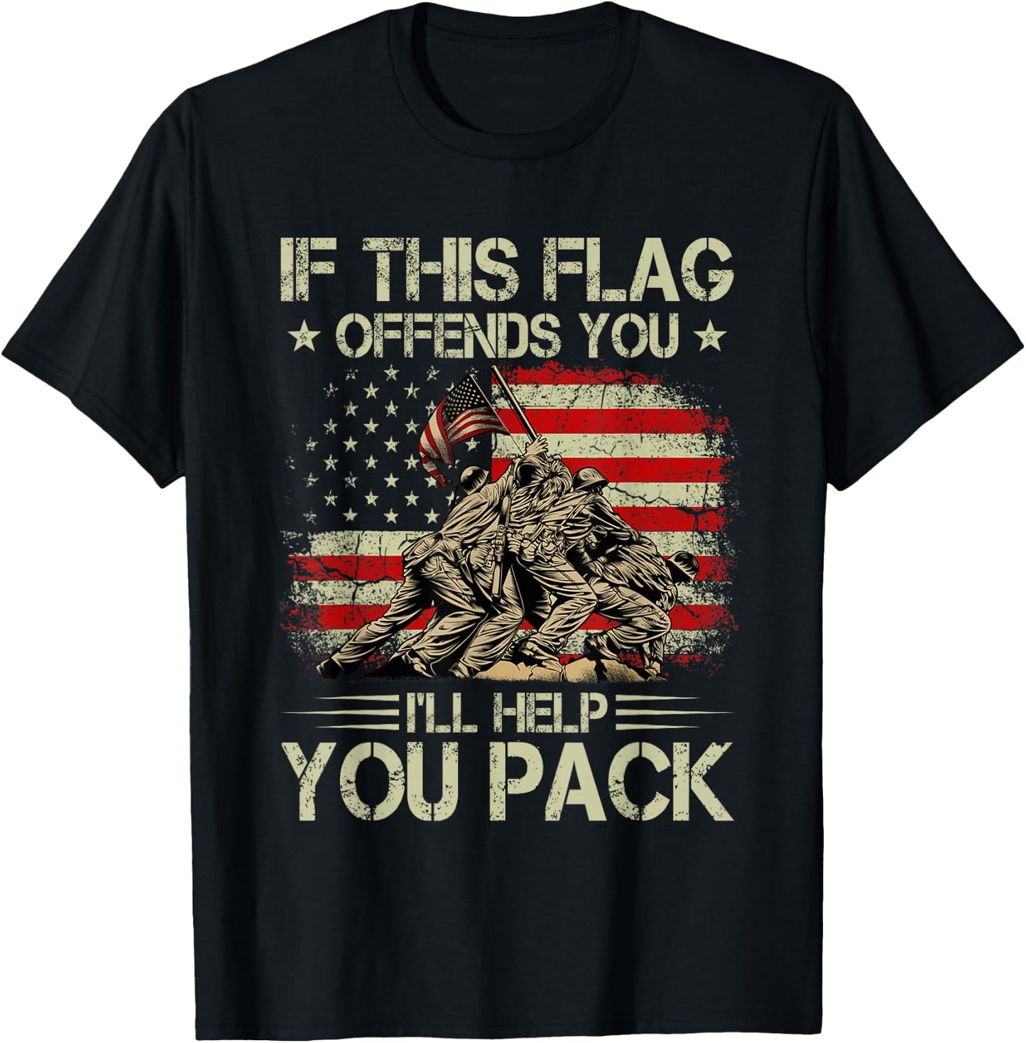 If This Flag Offends You I'll Help You Pack American Flag T-Shirt - T-Shirt | Black