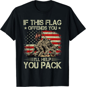If This Flag Offends You I'll Help You Pack American Flag T-Shirt - T-Shirt | Black