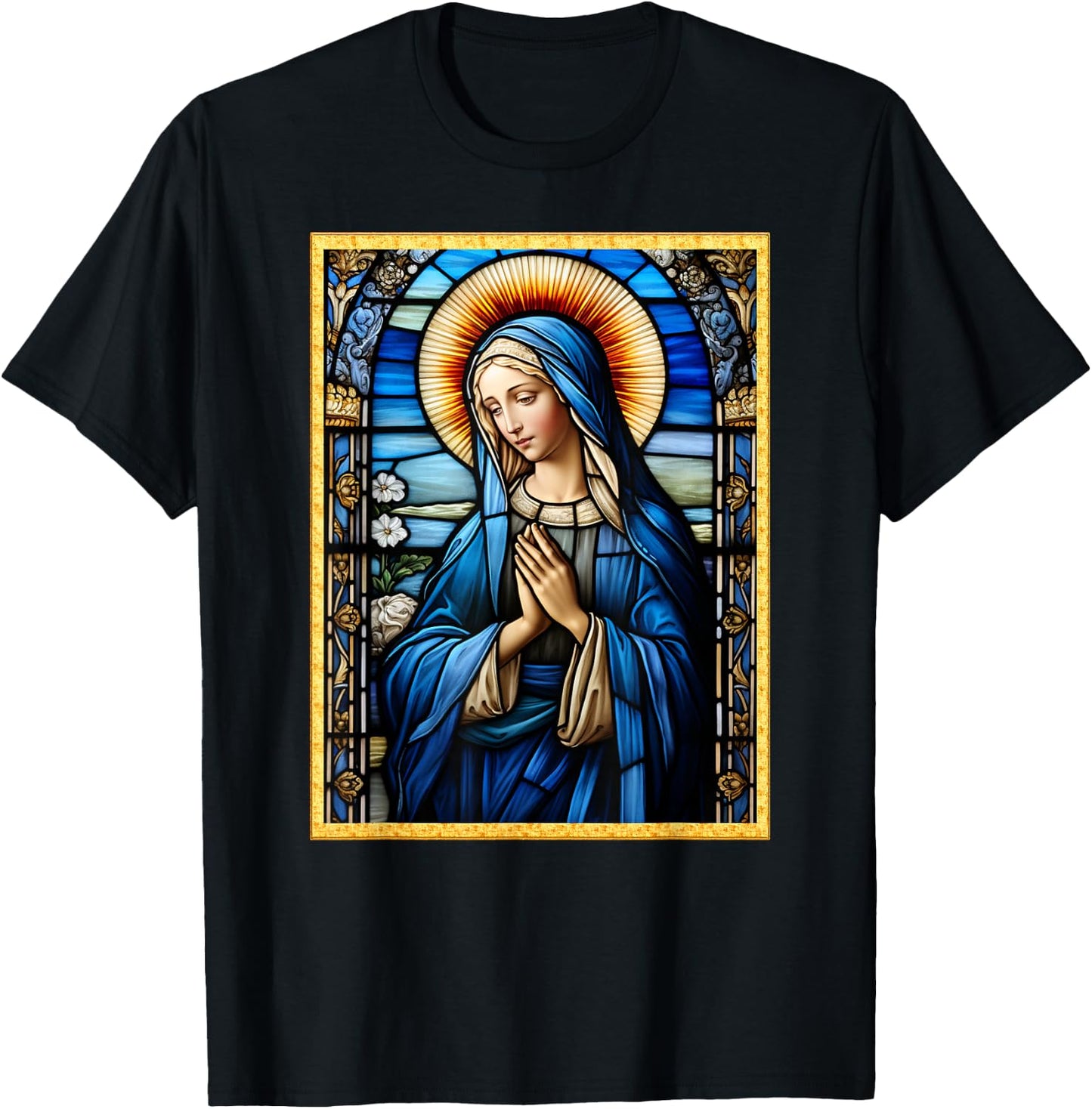 Blessed Virgin Mary Stained Glass T-Shirt - T-Shirt | Black
