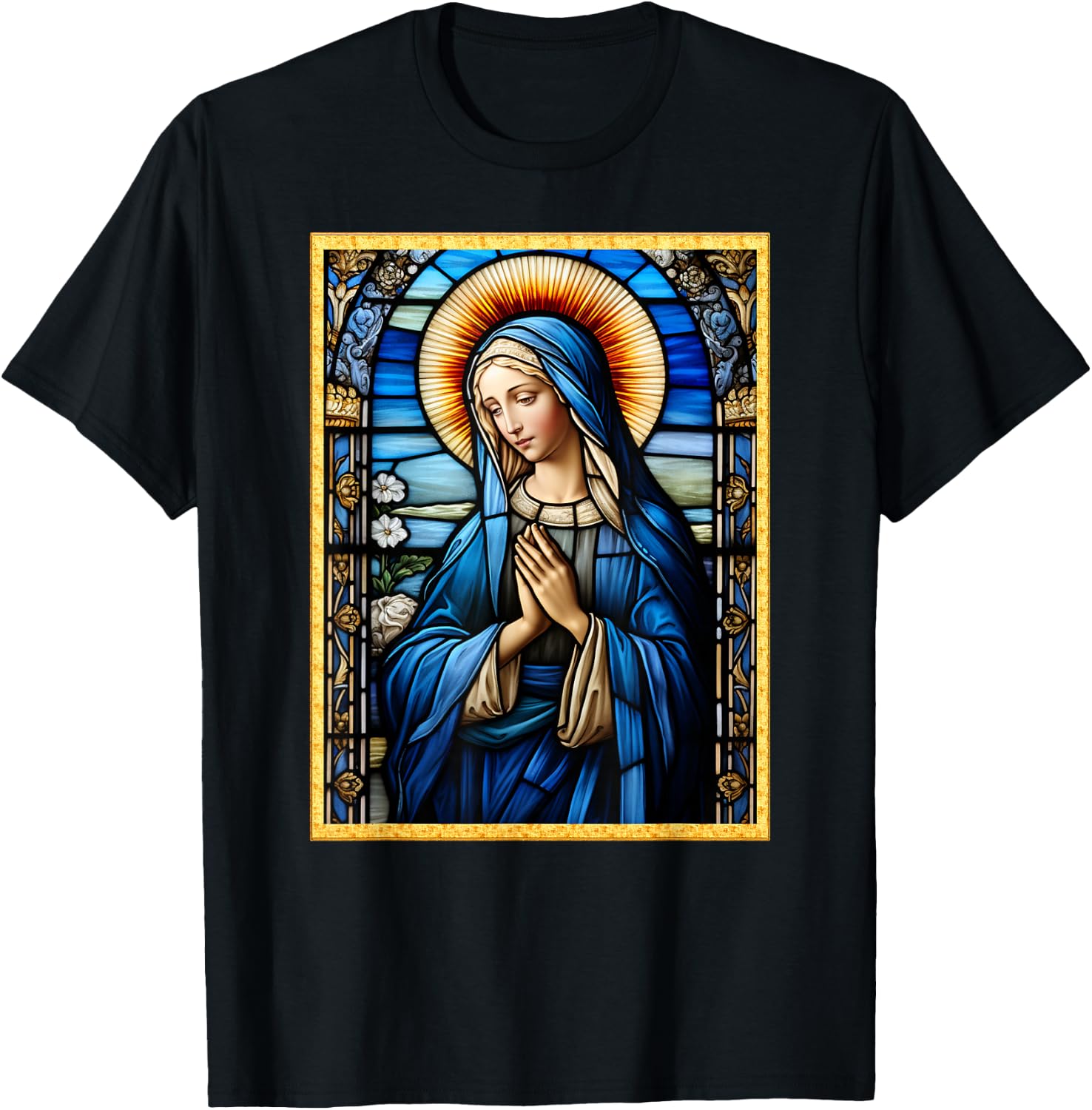 Blessed Virgin Mary Stained Glass T-Shirt - T-Shirt | Black