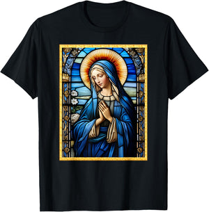 Blessed Virgin Mary Stained Glass T-Shirt - T-Shirt | Black
