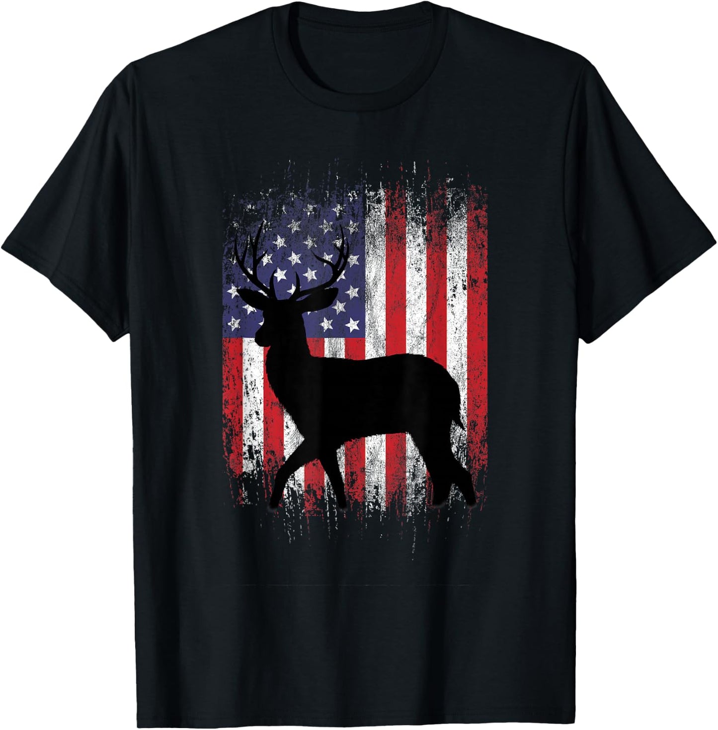 American Deer Hunting Patriotic Hunter Flag Whitetail Buck T-Shirt - T-Shirt | Black