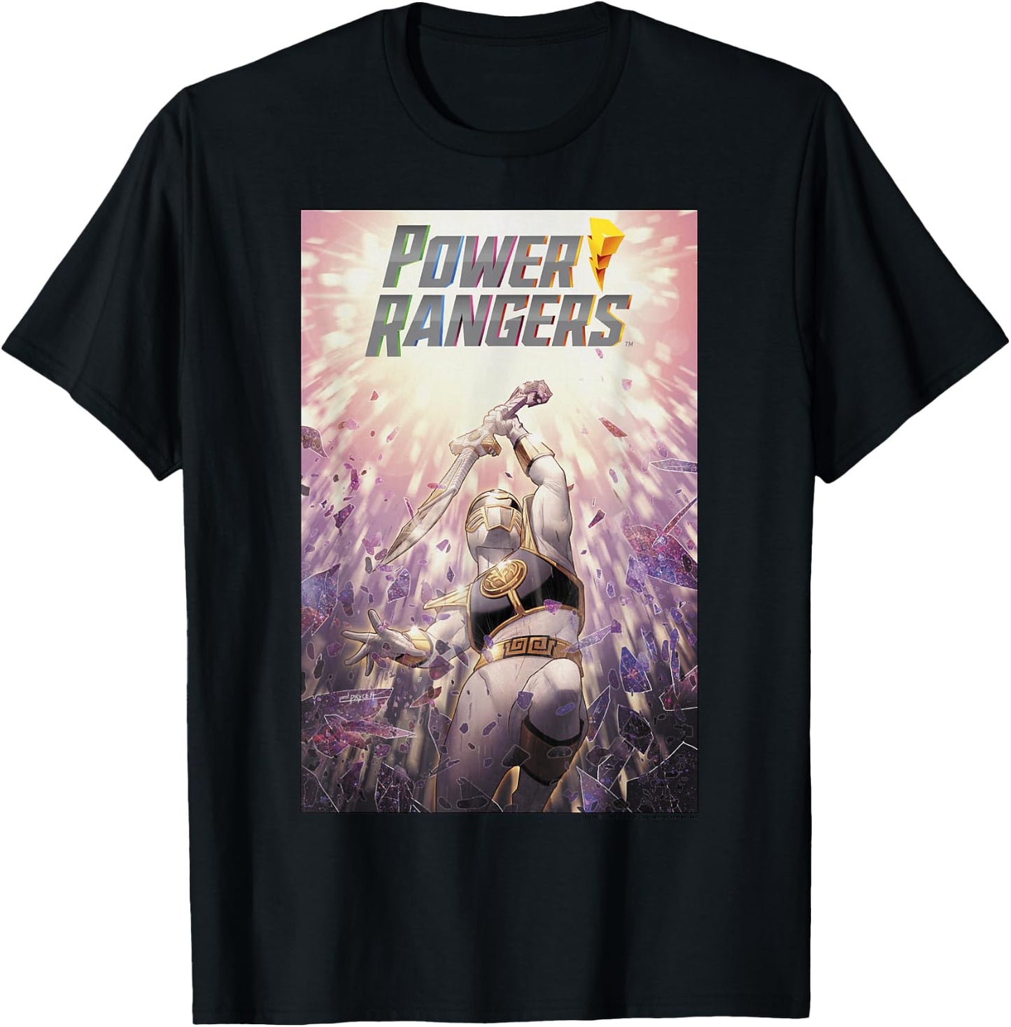 Power Rangers Mighty Morphing Group Battle Comic Poster T-Shirt - T-Shirt | Black