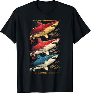 Vintage Shark Silhouette Hammerhead Shark Tiger Shark Heart T-Shirt - T-Shirt | Black