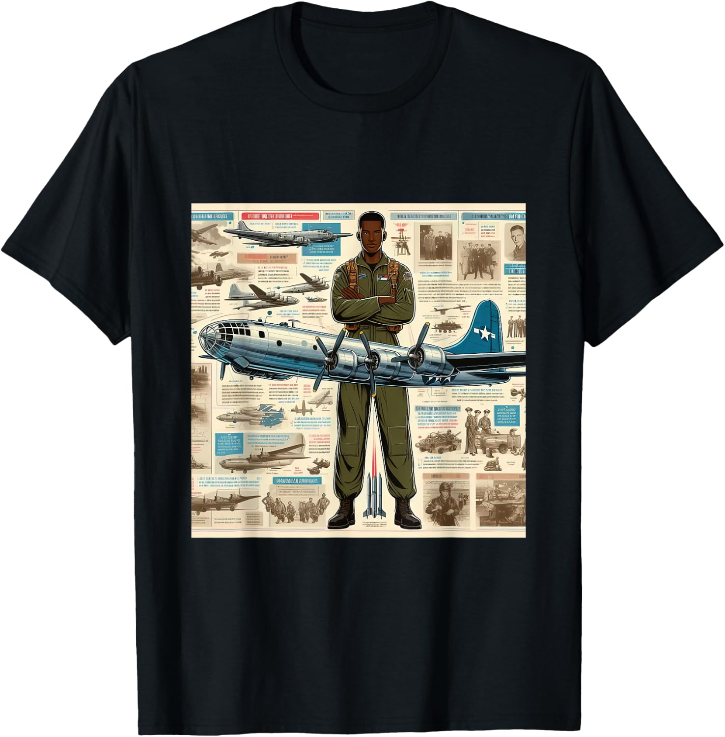 B29 Superfortress WW2 Warplane Airplane Infographics T-Shirt - T-Shirt | Black