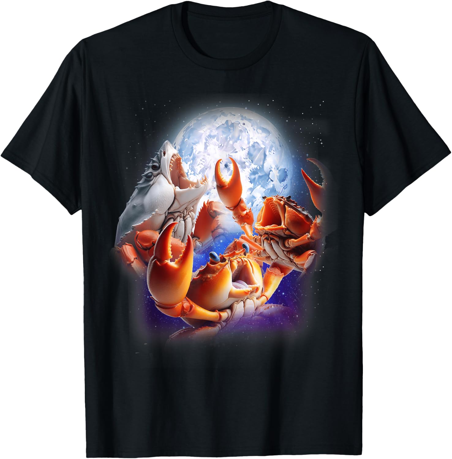 3 Crabs Howling At The Moon Funny Crab Lover Seafood Boil T-Shirt - T-Shirt | Black