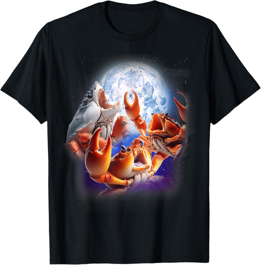 3 Crabs Howling At The Moon Funny Crab Lover Seafood Boil T-Shirt - T-Shirt | Black