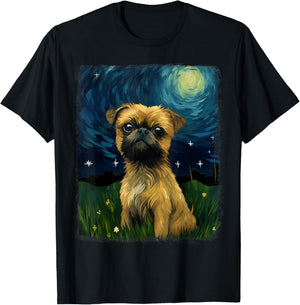 Brussels Griffon Dog Starry Night Painting T-Shirt - T-Shirt | Black