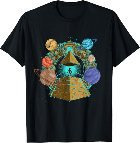 UFO Abduction Egyptian Pyramids Space Science Sci Fi Alien T-Shirt - T-Shirt | Black