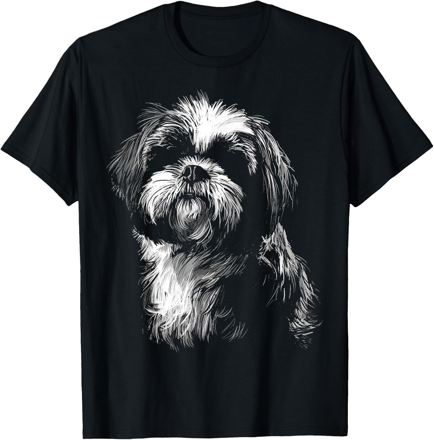Dog Lover Cute Drawing Animal Pet Art Graphic Shih Tzu Women Kids T-Shirt - T-Shirt | Black