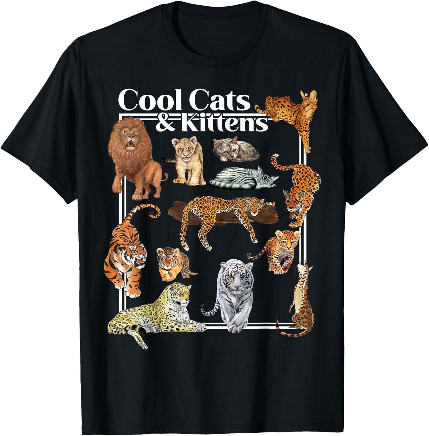 Cat Tiger Lion Leopard Feline Funny Gifts Women Kids T-Shirt - T-Shirt | Black