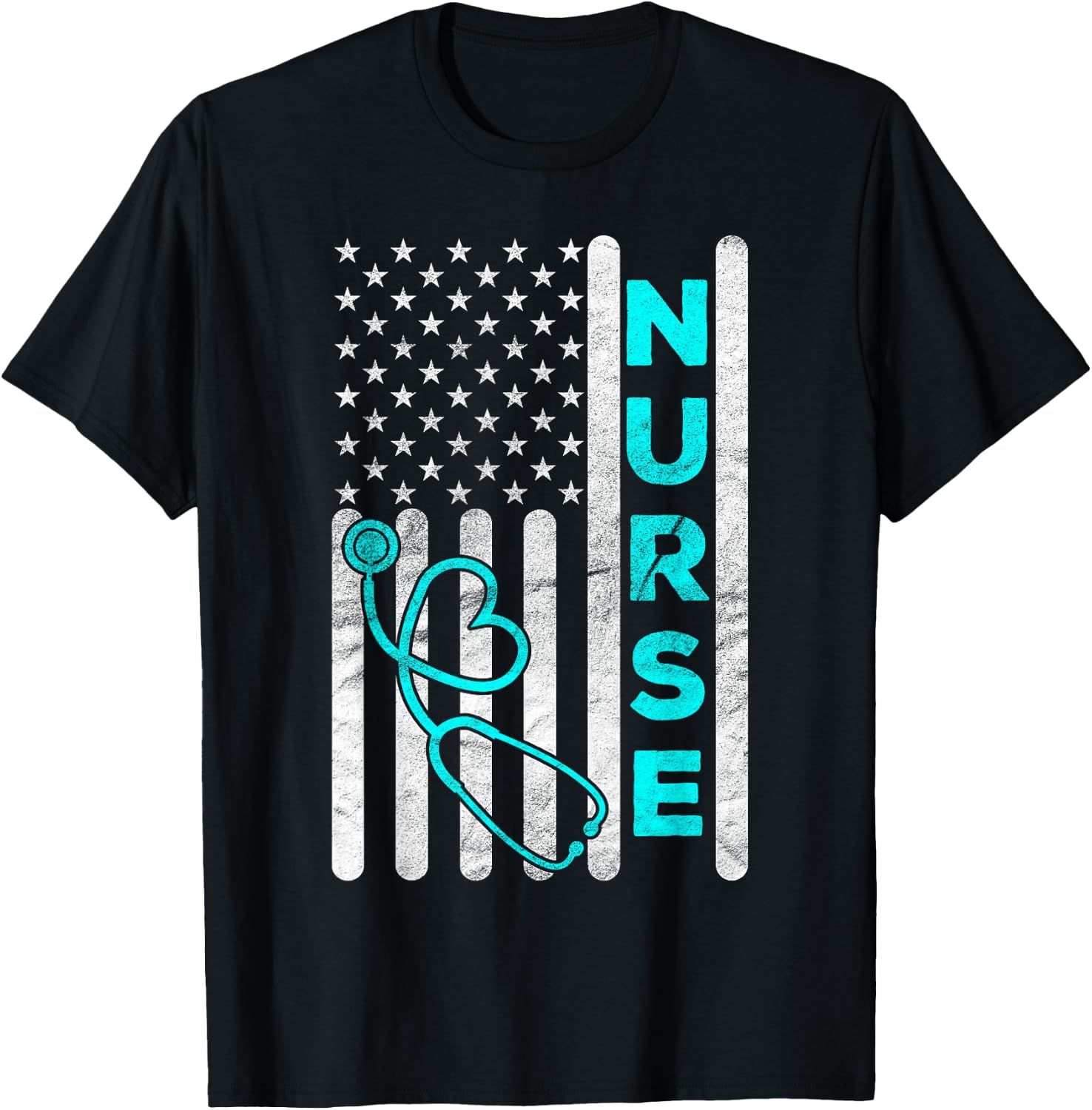 Nurse American Flag RN LPN CNA Stethoscope Graduation Gifts T-Shirt - T-Shirt | Black