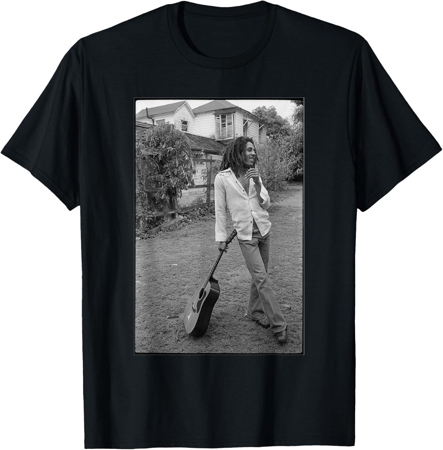 Bob Marley x David Burnett Black & White Guitar Photo T-Shirt - T-Shirt | Black