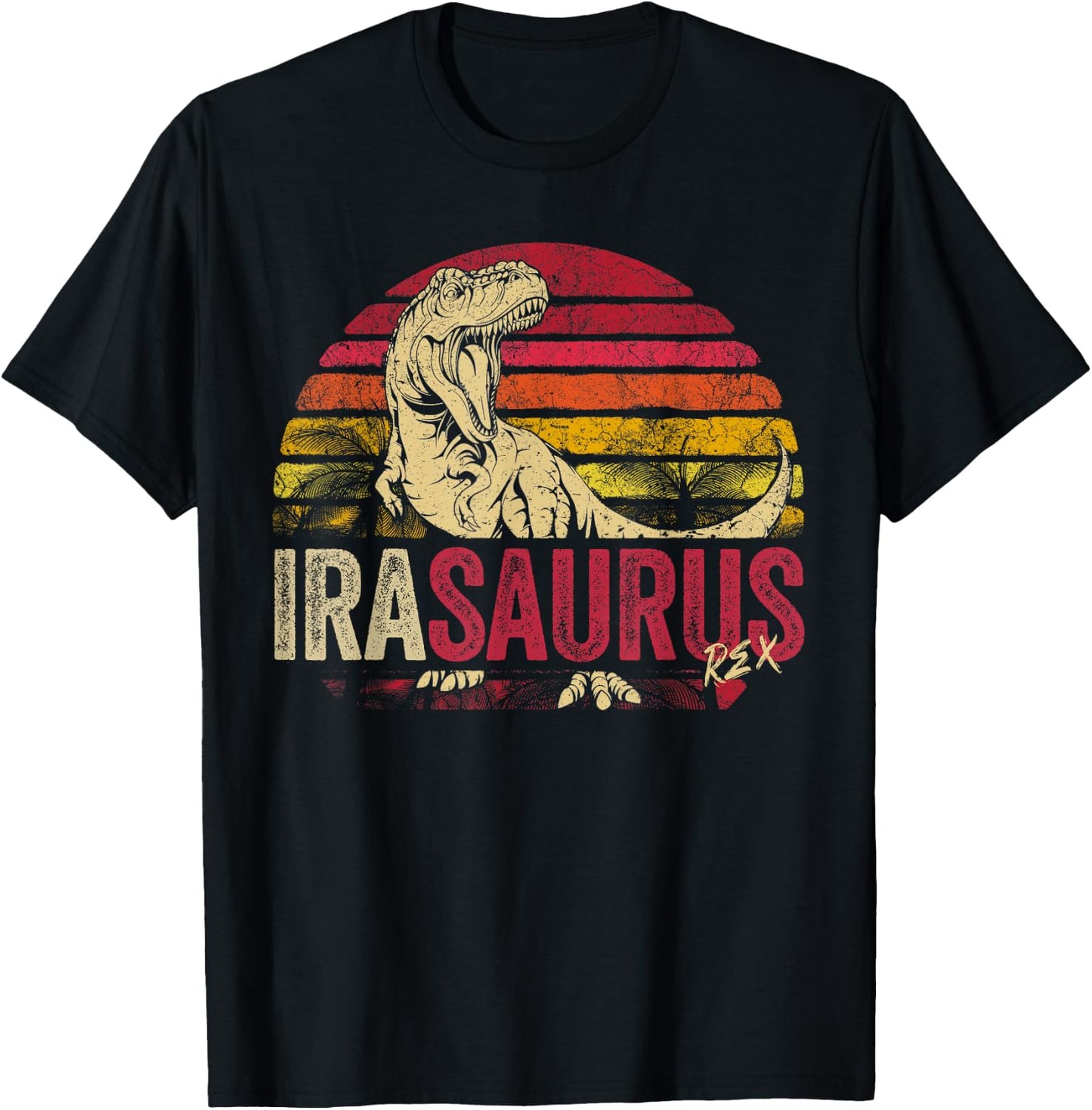 Ira Saurus Funny Personalized Dinosaur T Rex Boys Name T-Shirt - T-Shirt | Black