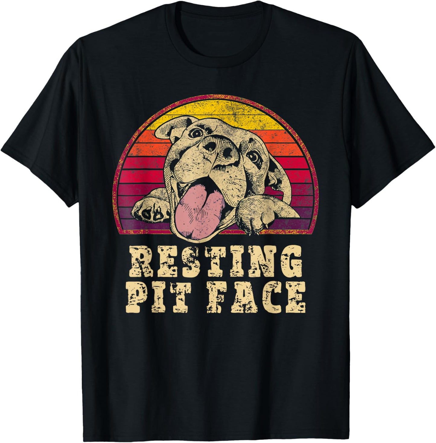 Resting Pit Face Cute Vintage Pitbull Lovers T-Shirt - T-Shirt | Black