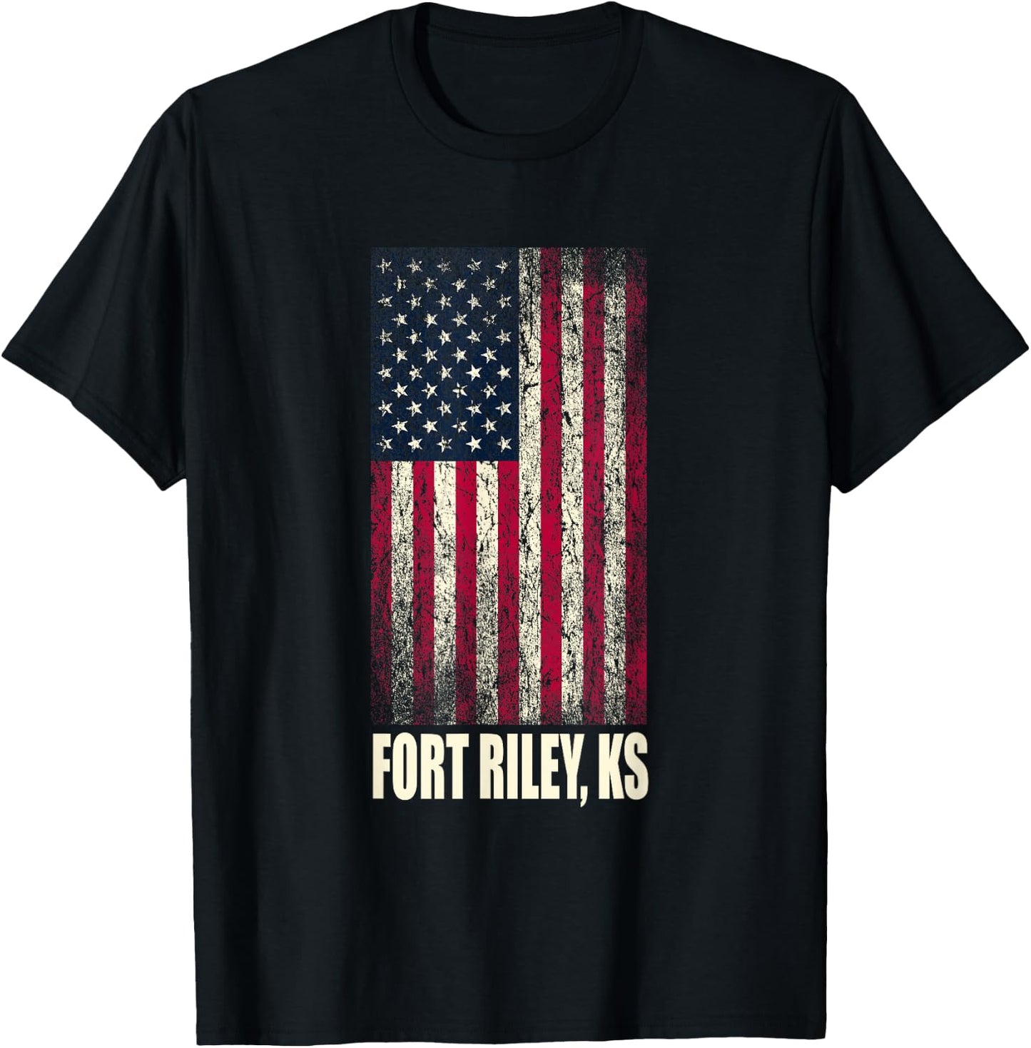 Military Army United States Fort Riley KS Vintage Flag T-Shirt - T-Shirt | Black