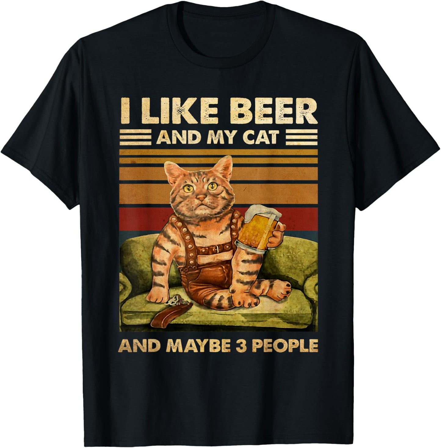 I Like Beer And My Cat And Maybe 3 People Funny Cats Lover Men Women T-Shirt - T-Shirt | Black
