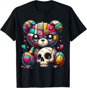 Kawaii Pastel Goth Teddy - Cute Creepy Skull Anime Bear T-Shirt - T-Shirt | Black