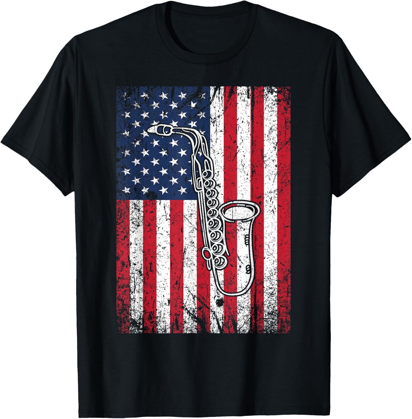American Flag Saxophone 4th of July Patriotic Women T-Shirt - T-Shirt | Black