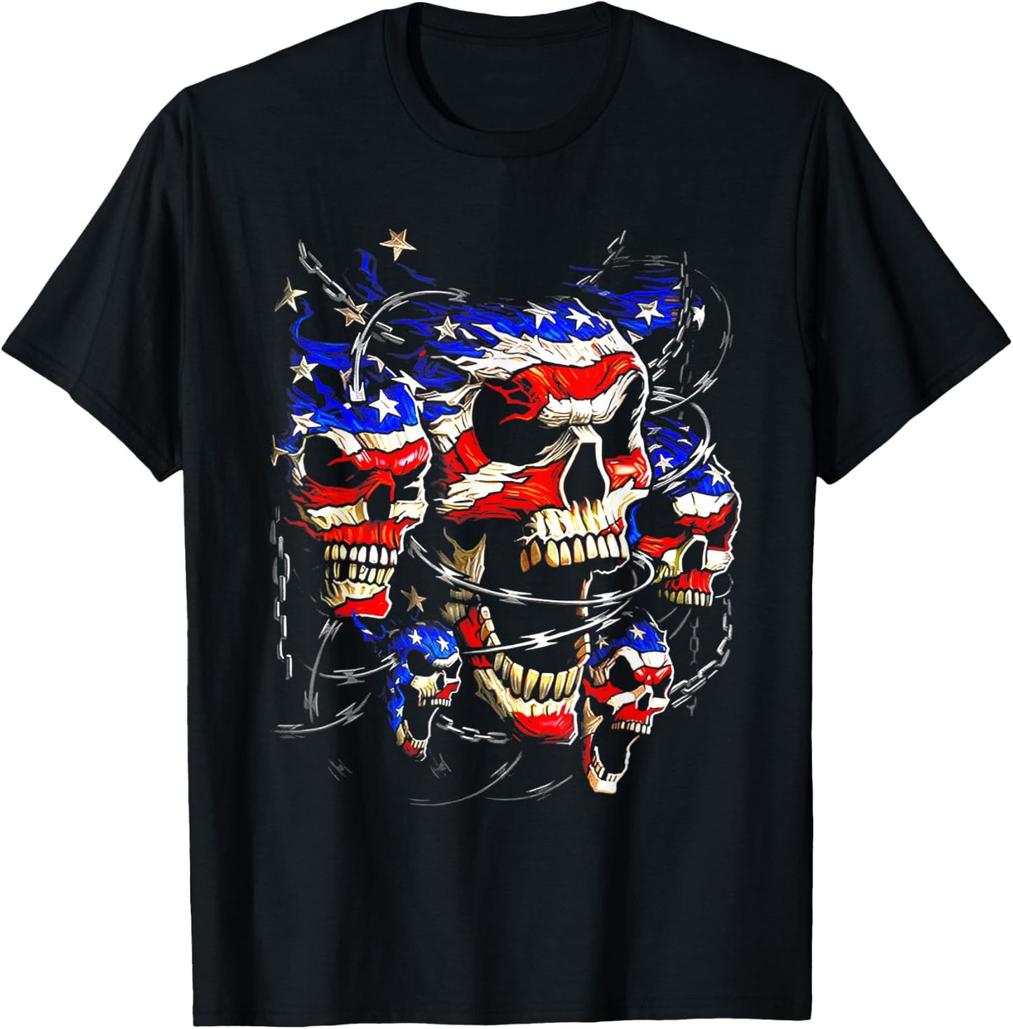 USA Patriotic American Flag Goth Evil Skulls Skeletons Men T-Shirt - T-Shirt | Black