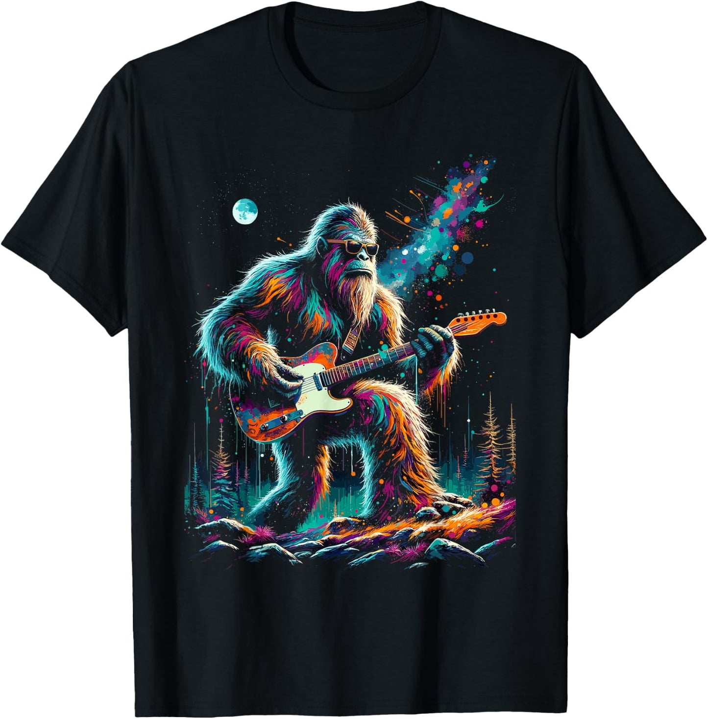 Guitar Sasquatch Bigfoot Rock Music Band Funny Sasquatch T-Shirt - T-Shirt | Black