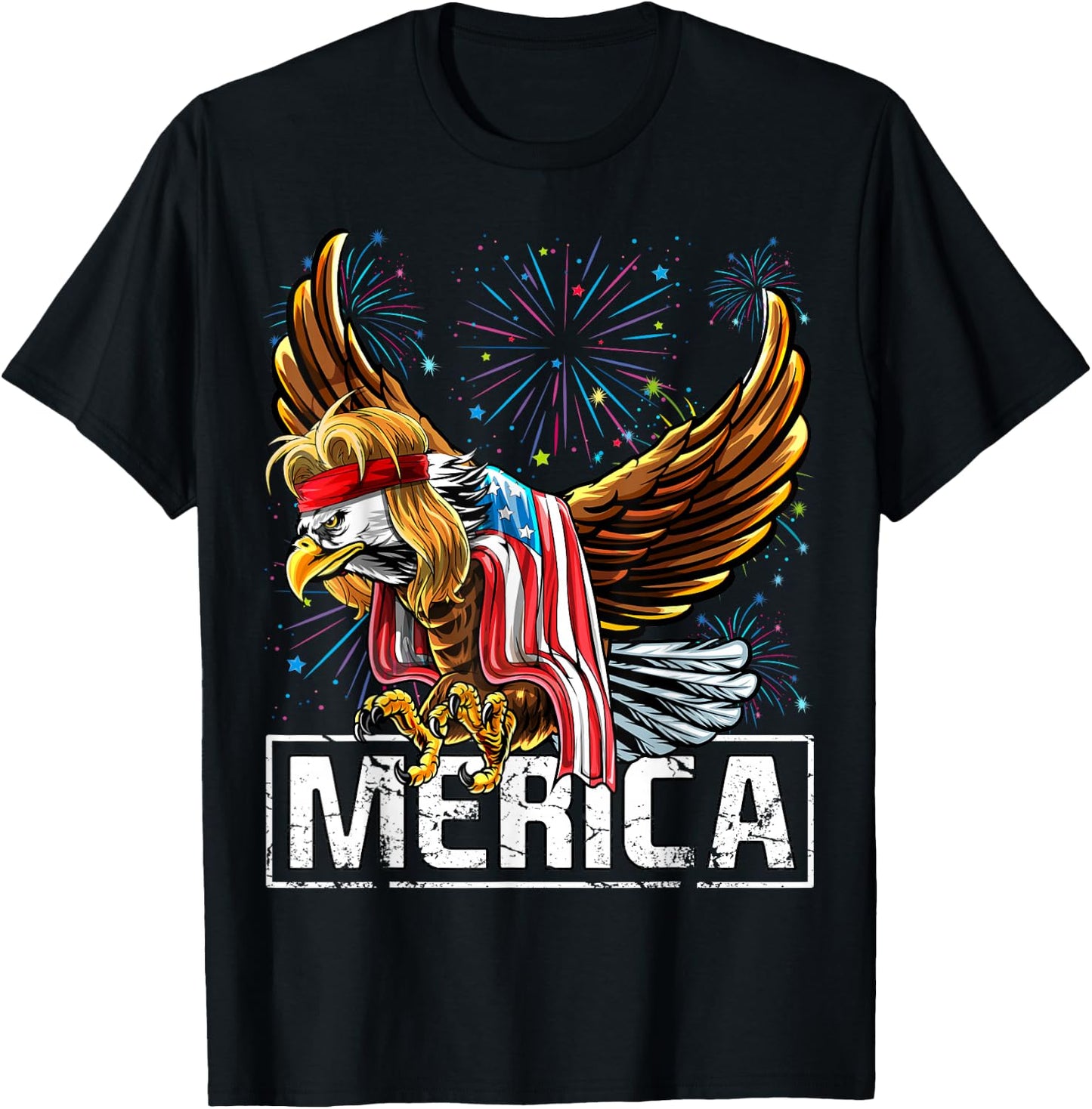 Merica Bald Eagle Mullet 4th of July American Flag Patriotic Women Kids Men T-Shirt - T-Shirt | Black