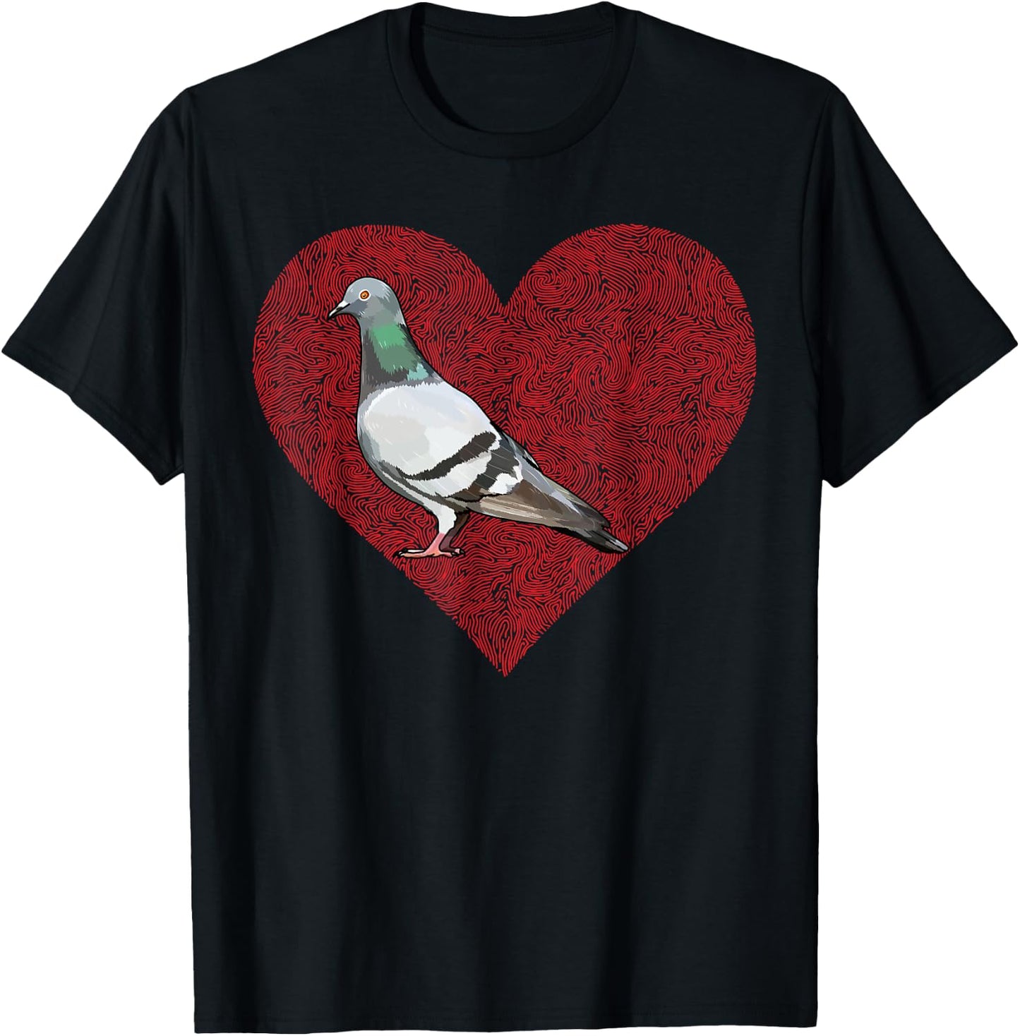 Pigeon Valentines Day Bird Love Fingerprint T-Shirt - T-Shirt | Black