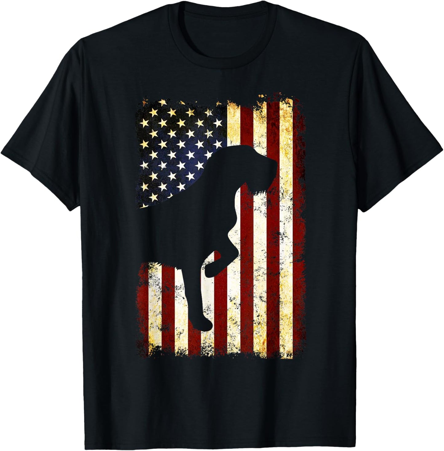 Wirehaired Pointing Griffon Silhouette American Flag T-Shirt - T-Shirt | Black