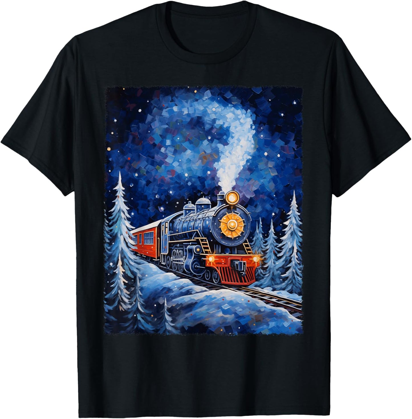 Steam Locomotive Van Gogh Style T-Shirt - T-Shirt | Black