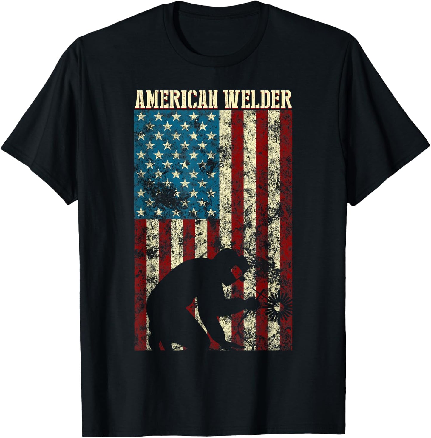 Welding Patriotic Distressed USA American Flag gift Welder T-Shirt - T-Shirt | Black