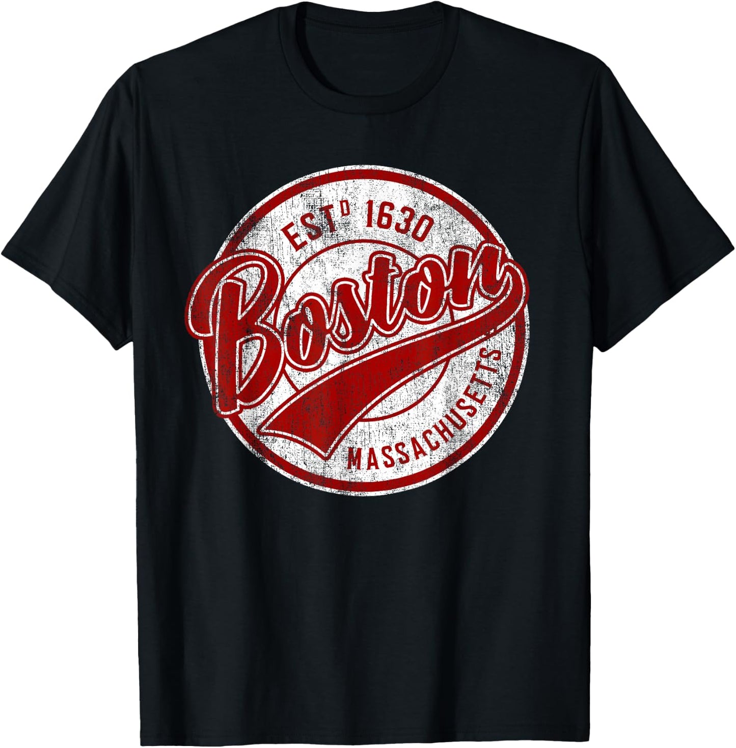 Distressed Vintage Boston Massachusetts Sports Gift T-Shirt - T-Shirt | Black