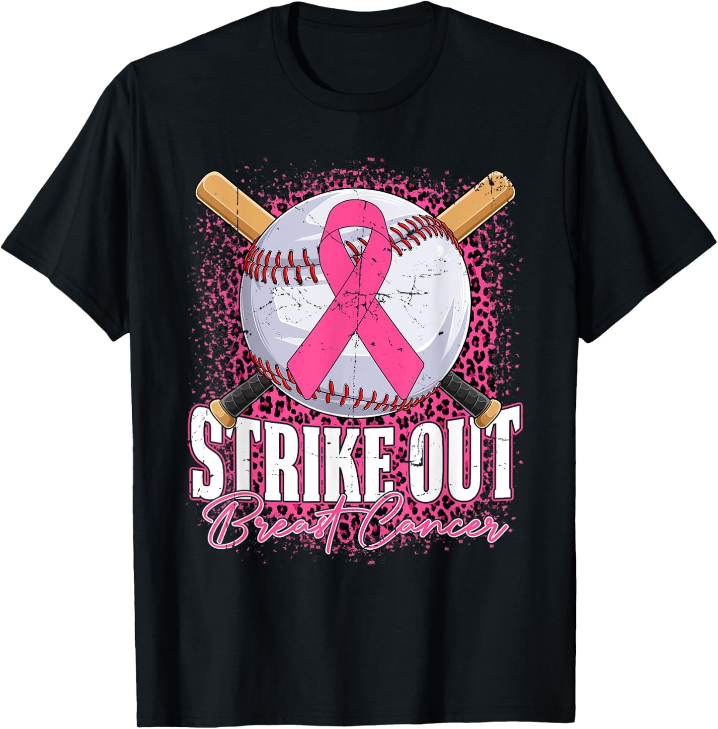 Strike Out Breast Cancer Baseball Ball & Pink Ribbon Women T-Shirt - T-Shirt | Black