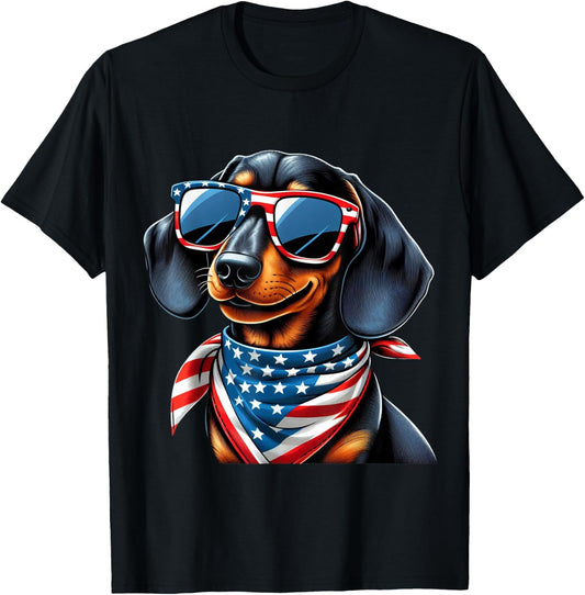 Dachshund 4th of July Dog Men Women Kids Boys Girls Children T-Shirt - T-Shirt | Black