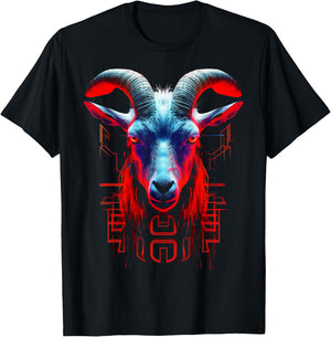 Goat Geometric Text Art Animal Graphic Motif Goat T-Shirt - T-Shirt | Black