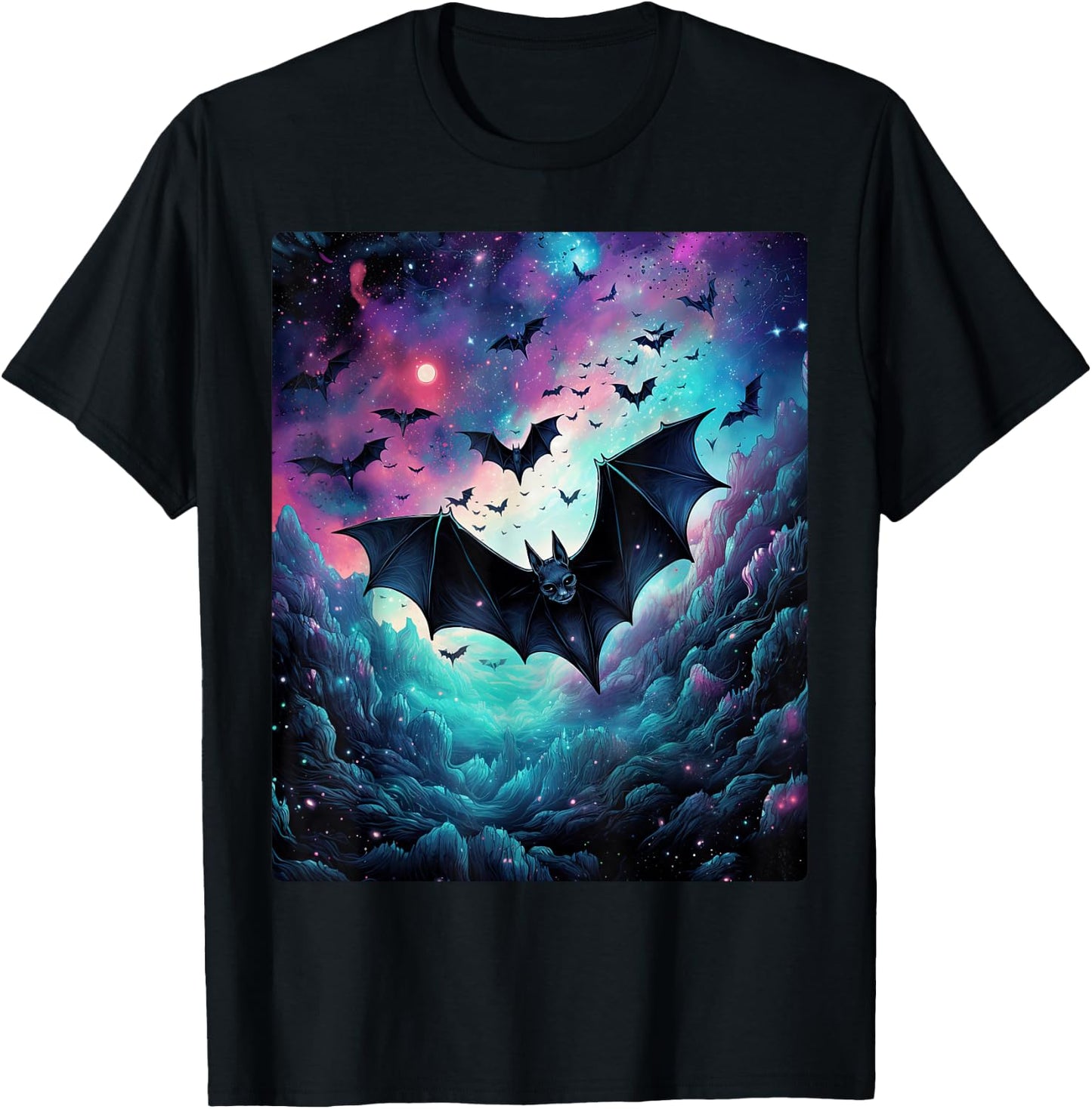 Gothic Bat Spooky Bats Pattern Moon Night T-Shirt - T-Shirt | Black