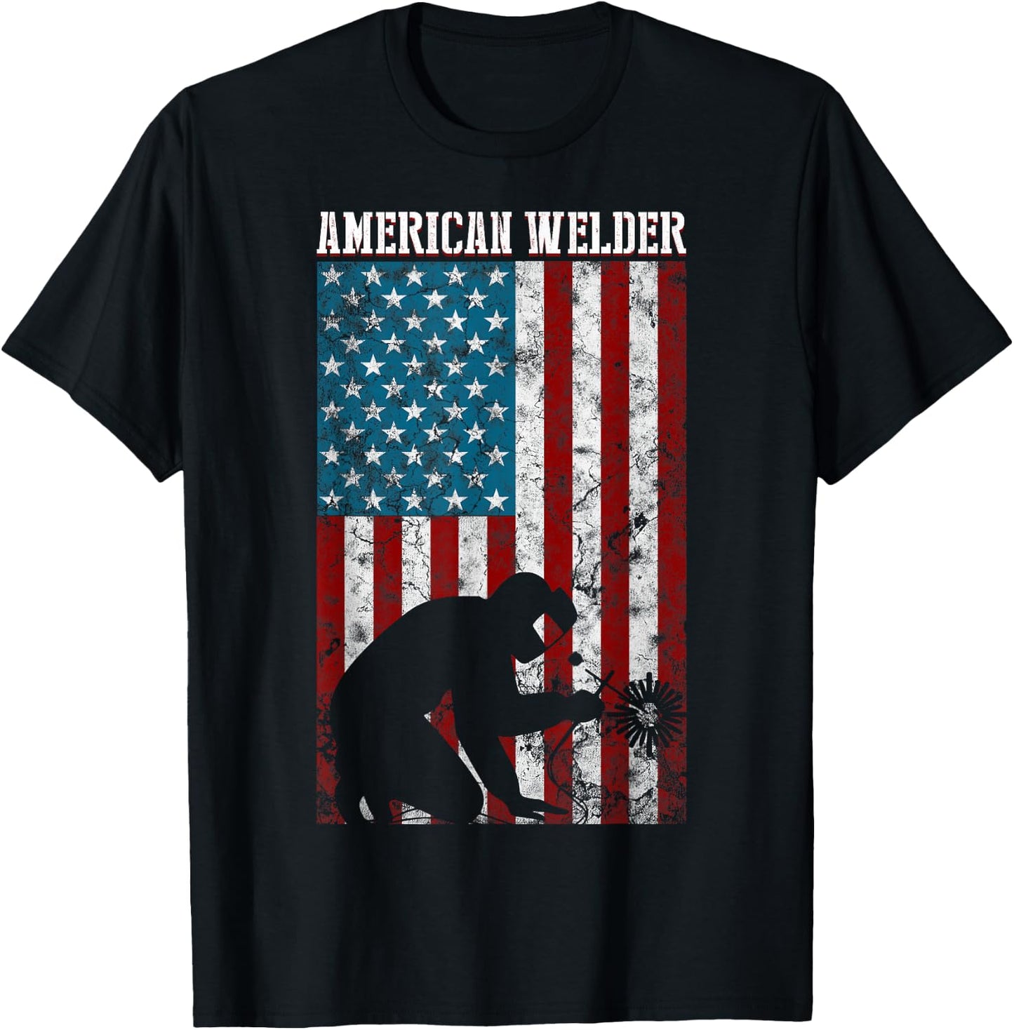 Welding Vintage Distressed American Flag Patriotic Welder T-Shirt - T-Shirt | Black