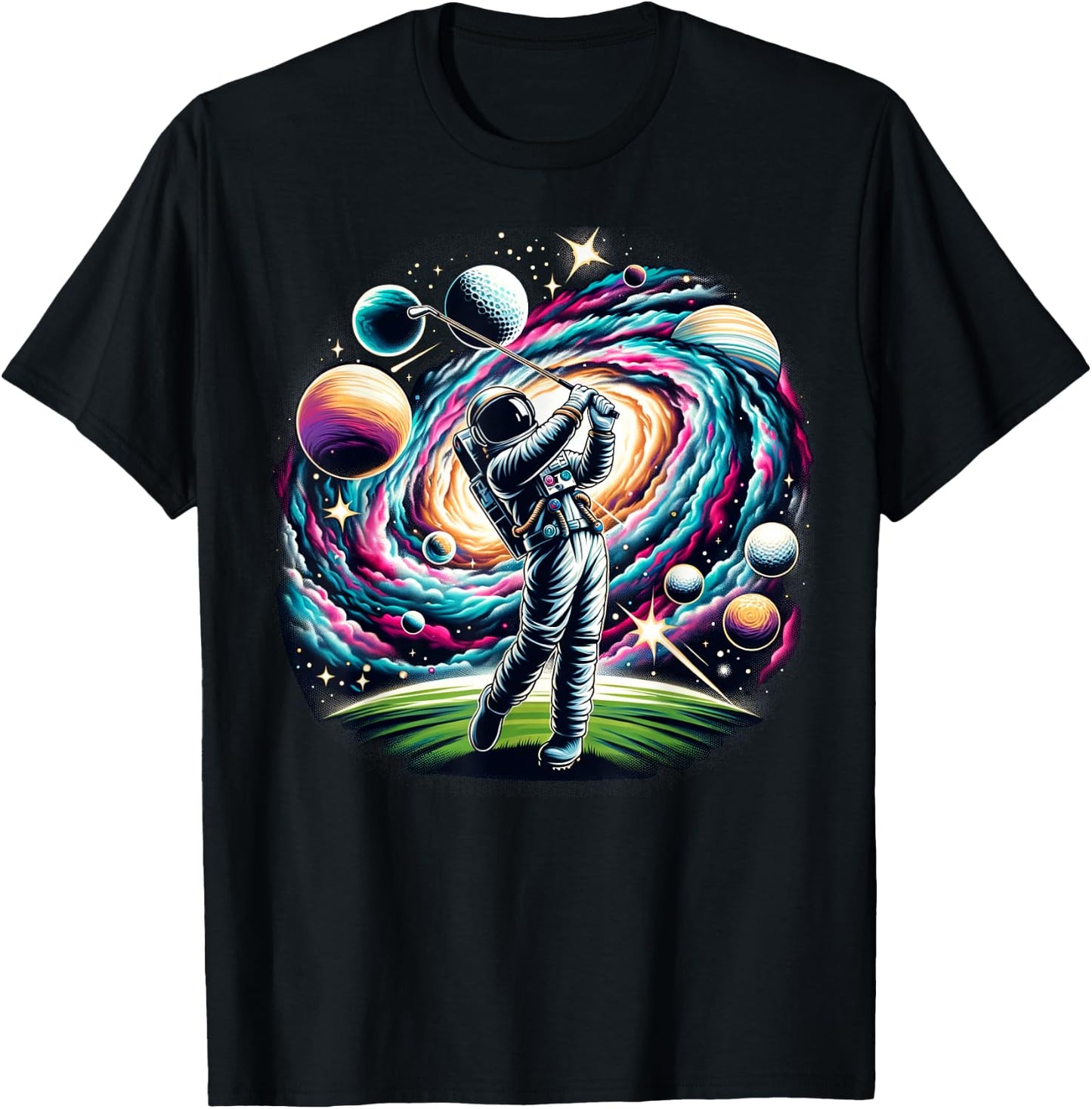 Funny Space Golf Astronaut on Golfer T-Shirt - T-Shirt | Black