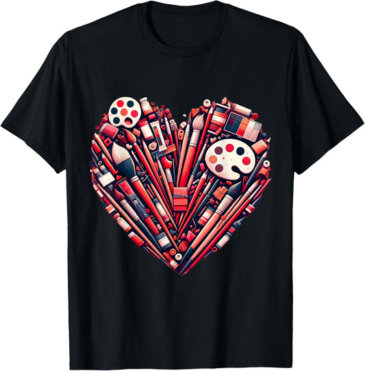 Art Teacher Valentine Heart T-Shirt - T-Shirt | Black