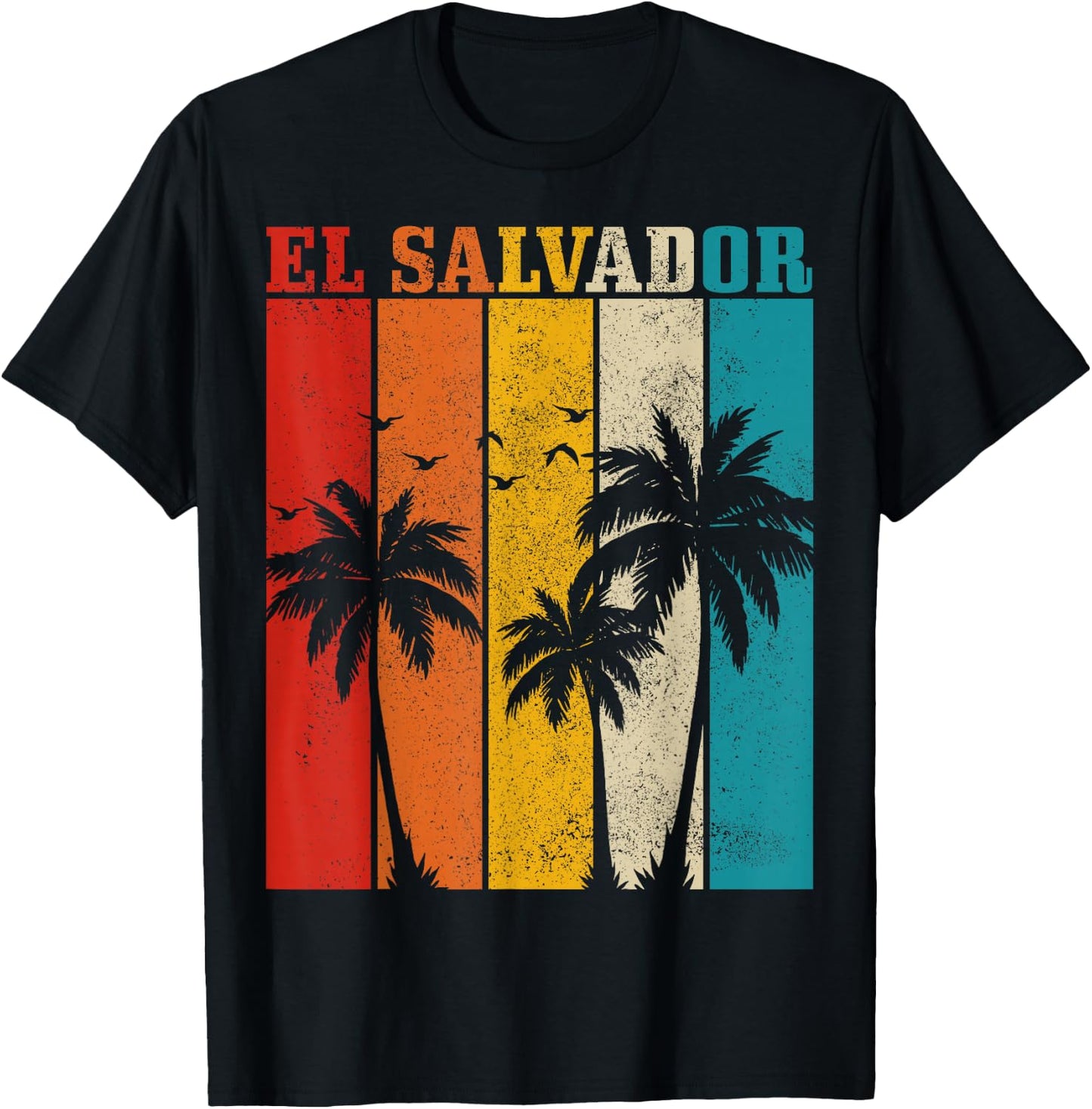 El Salvador Vintage Palm Trees Surfer Salvadoran Souvenir T-Shirt - T-Shirt | Black