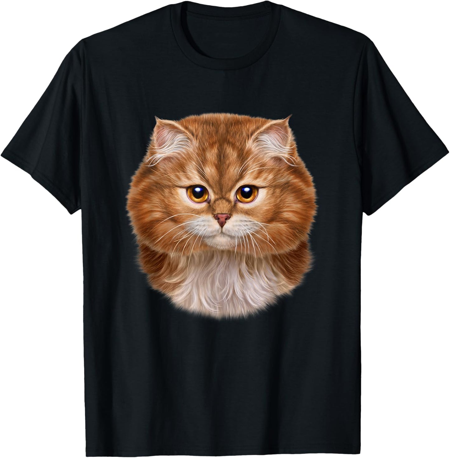 Fluffy Orange Cat Face T-Shirt - T-Shirt | Black