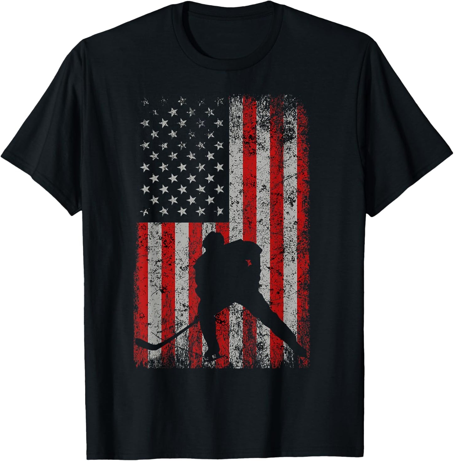 Patriotic American Flag Ice Hockey Gift Hockey Player Fan T-Shirt - T-Shirt | Black