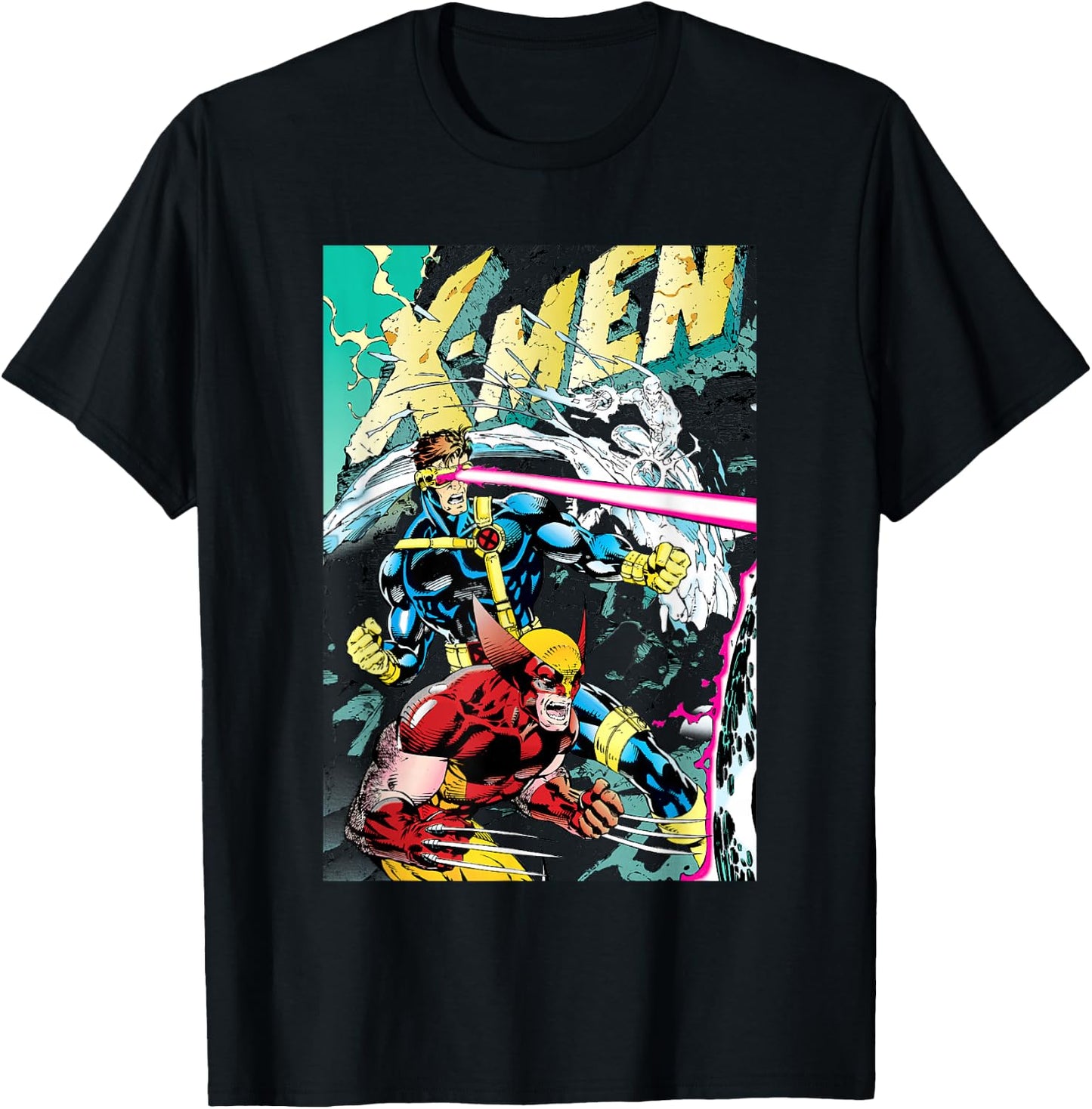 Marvel X-Men Wolverine & Cyclops Fighting Side by Side V2 T-Shirt - T-Shirt | Black