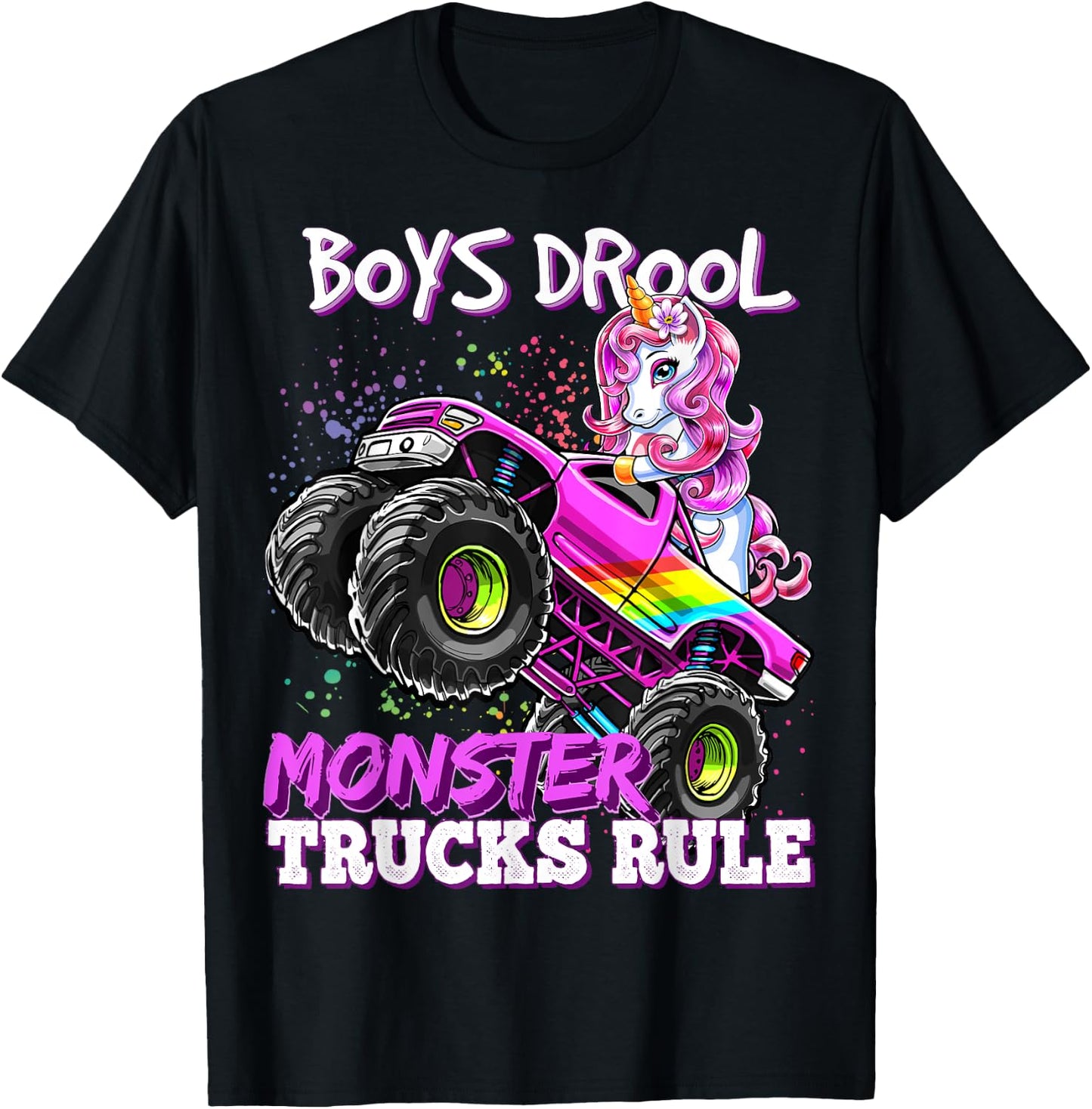 Boys Drool Monster Trucks Rule Unicorn Monster Truck Girl T-Shirt - T-Shirt | Black