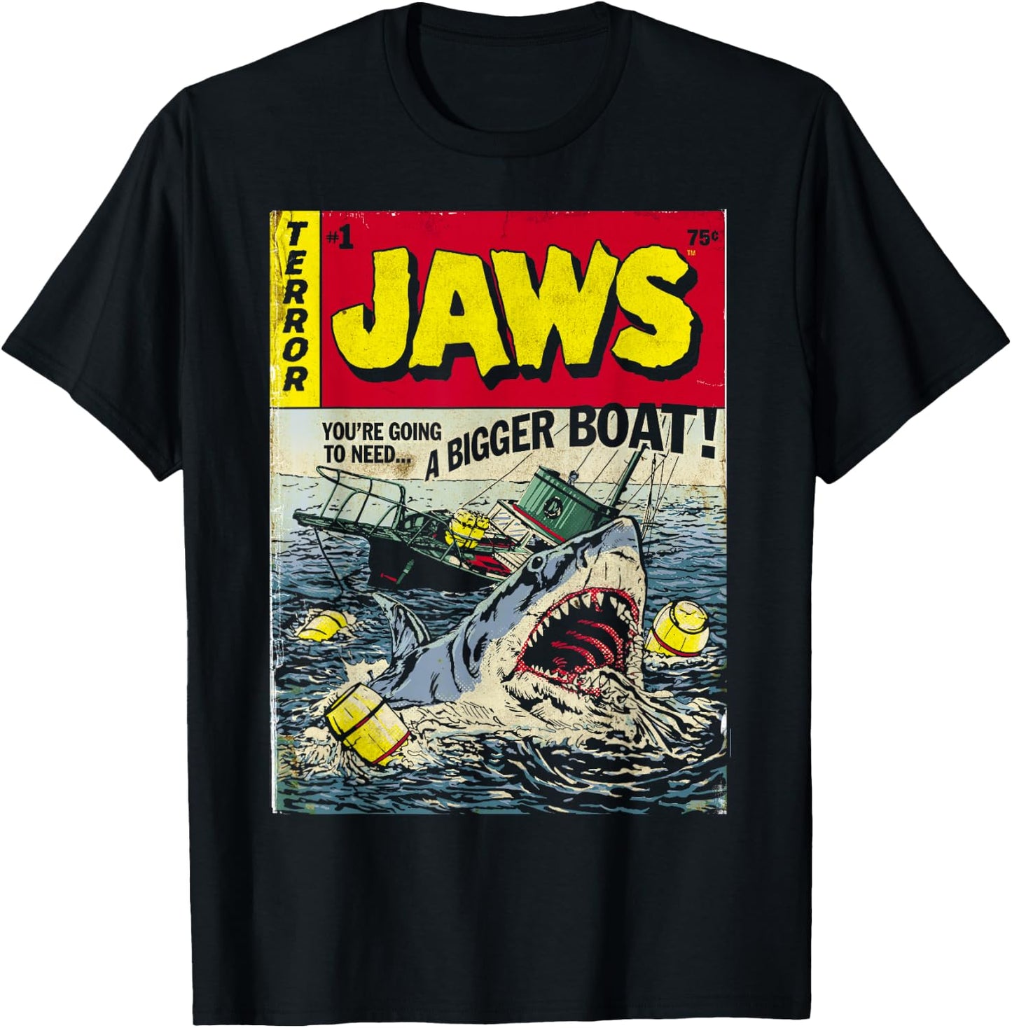 Jaws Pulp Attack Comic Cover Short Sleeve T-Shirt - T-Shirt | Black