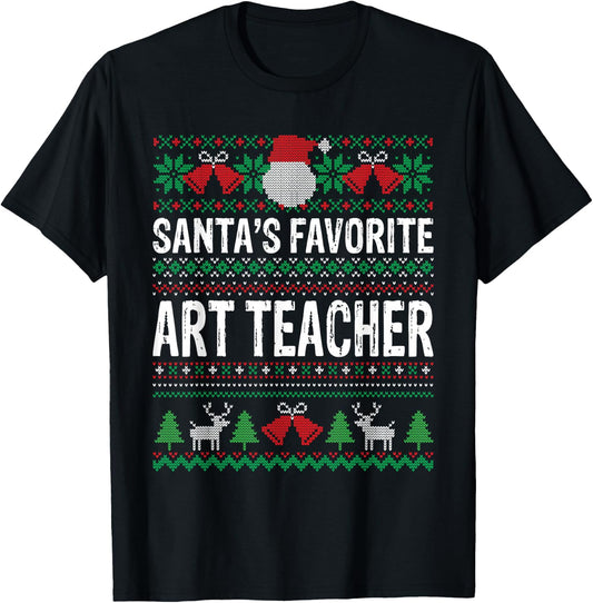 Art Teacher Christmas - Santa's Favorite Art Teacher T-Shirt - T-Shirt | Black